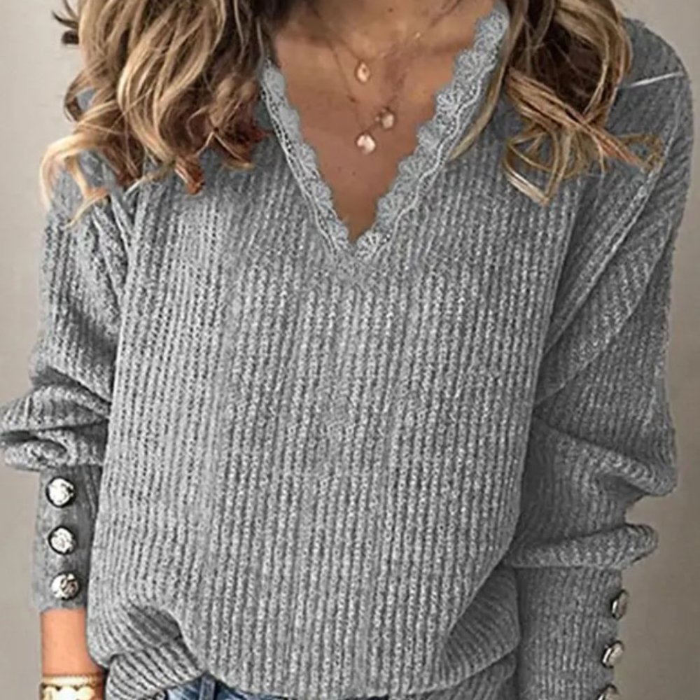 Lace trim V-neck sweater